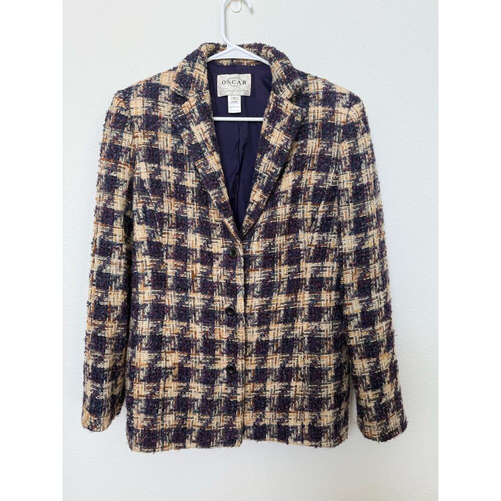 Vintage Oscar by Oscar de la Renta Purple Plaid Tweed Wool/Alpaca Blazer 12
